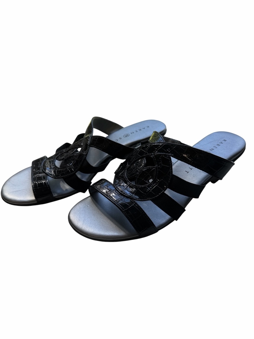 Karen Scott Black Patent Interlock Slide Sandals